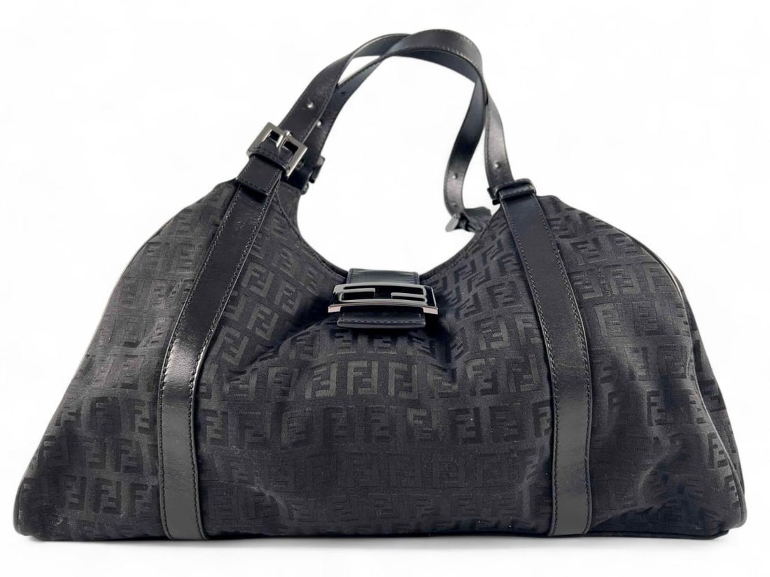 Fendi Black Monogram Print Shoulder Bag, Leather & Canvas (1 of 14)