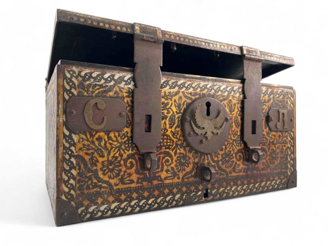 Antique Russian Tole Painted Iron Strong Box With Mermaid Motif (1 of 19)