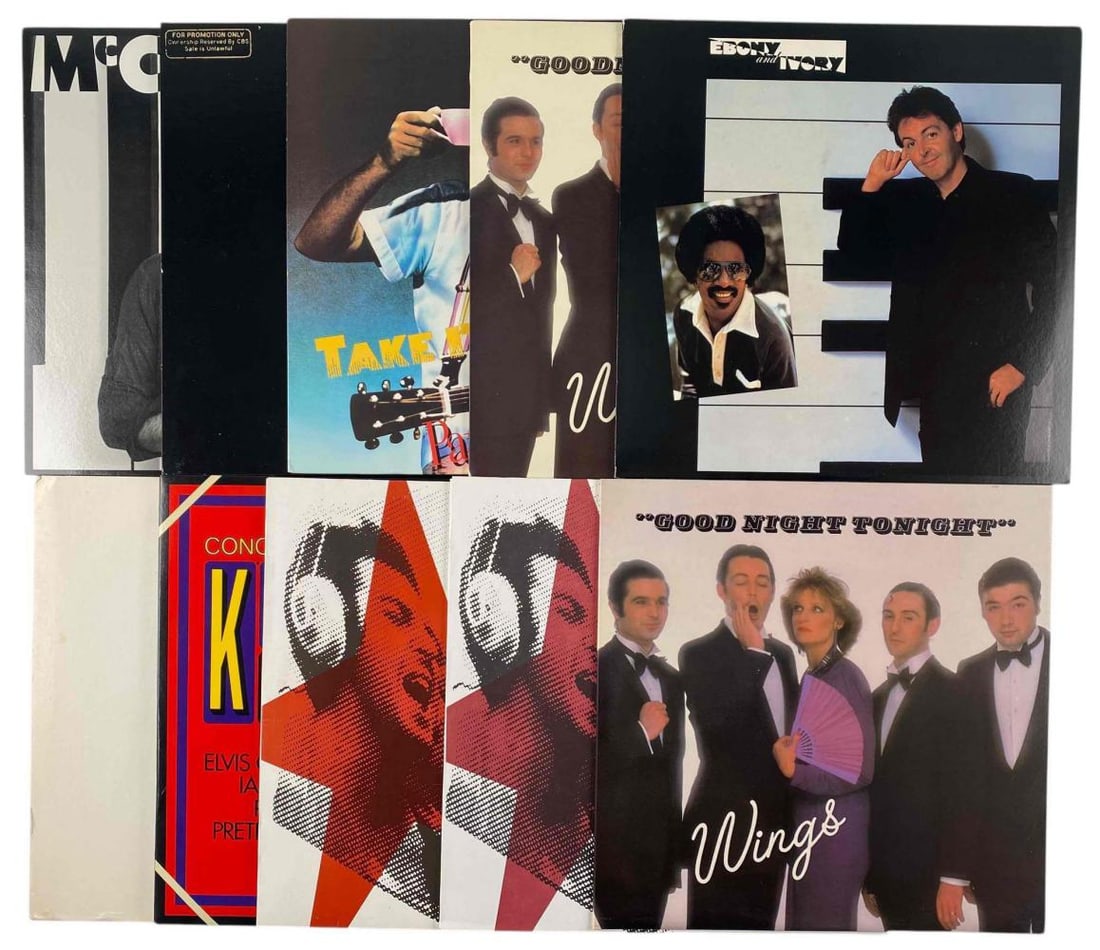 Paul McCartney, Eight Vinyl Albums, Including Promotional Copies: Paul McCartney, Eight Vinyl Albums, Including Promotional Copies. Includes: A Sample From "Tug Of War" April 1982, Columbia, AS 1444; No More Lonely Nights, Marked "For Promotion Only, Ownership Reser