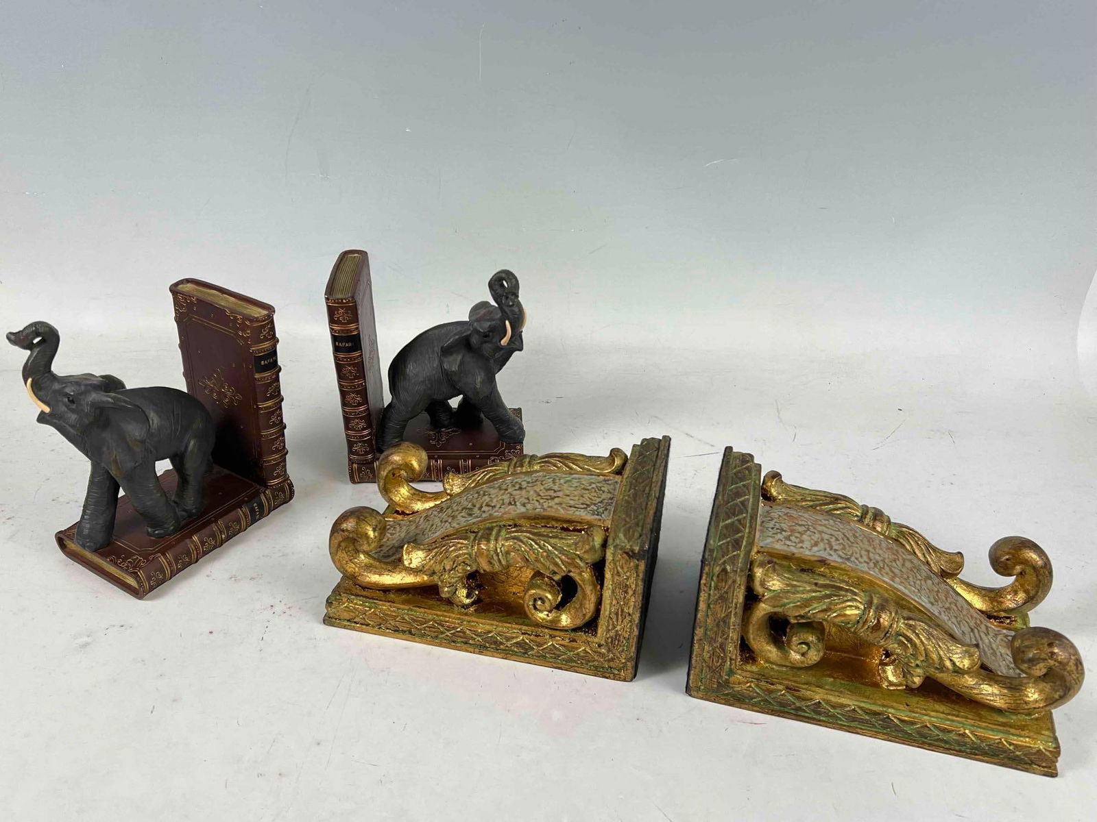 Two Lots Of Resin Book Ends, One With Elephants (1 of 5)