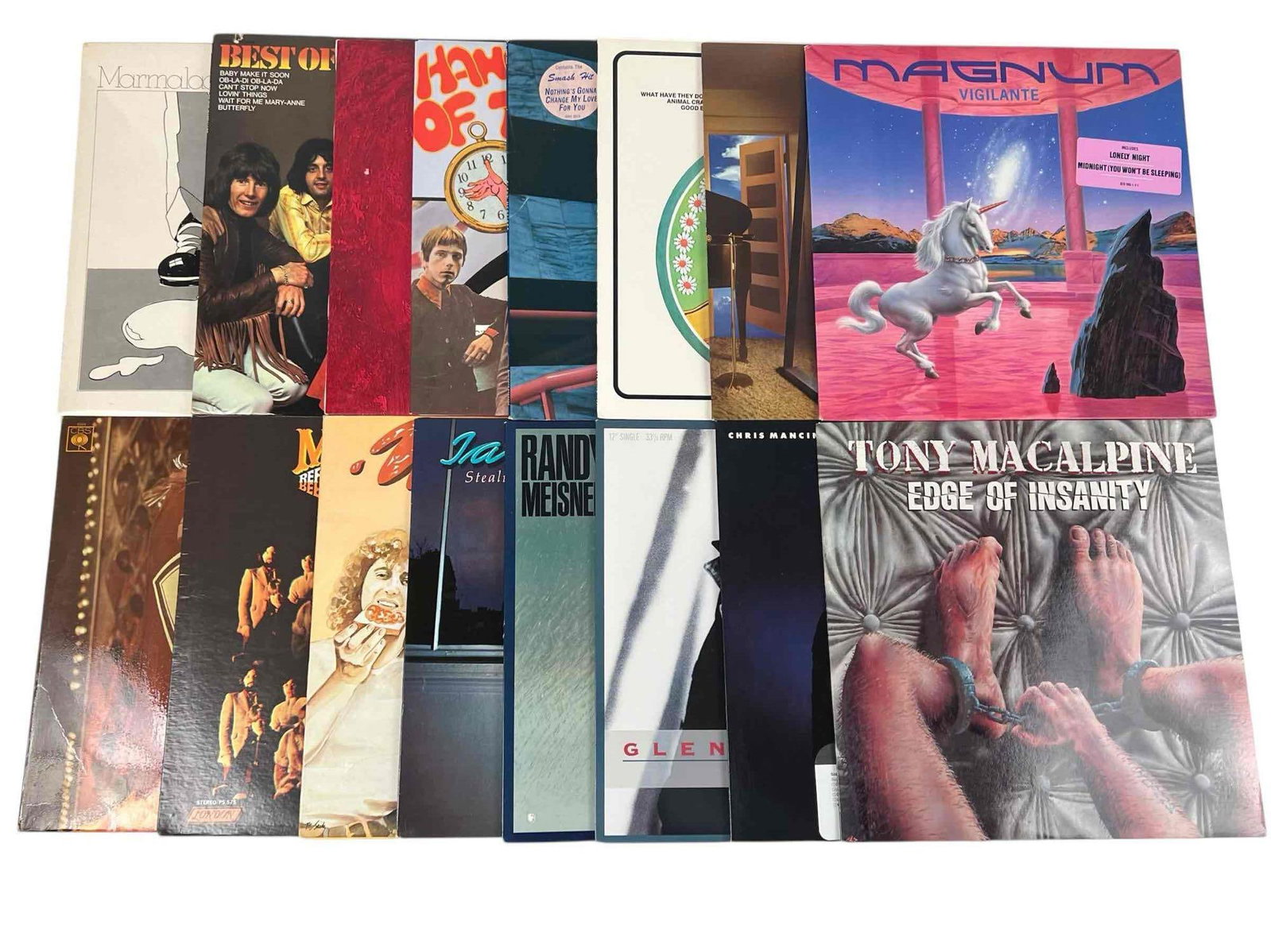 Lot Of Vinyl Records Including The Marmalade, Iain Matthews, Chris Mancini, Randy Meisner, Tony: Lot Of Vinyl Records Including The Marmalade, Iain Matthews, Chris Mancini, Randy Meisner, Tony Macalpine, Glenn Medeiros, Jim Mandell, Magnum, Melanie, and The Masters Apprentices Vinyl Records.