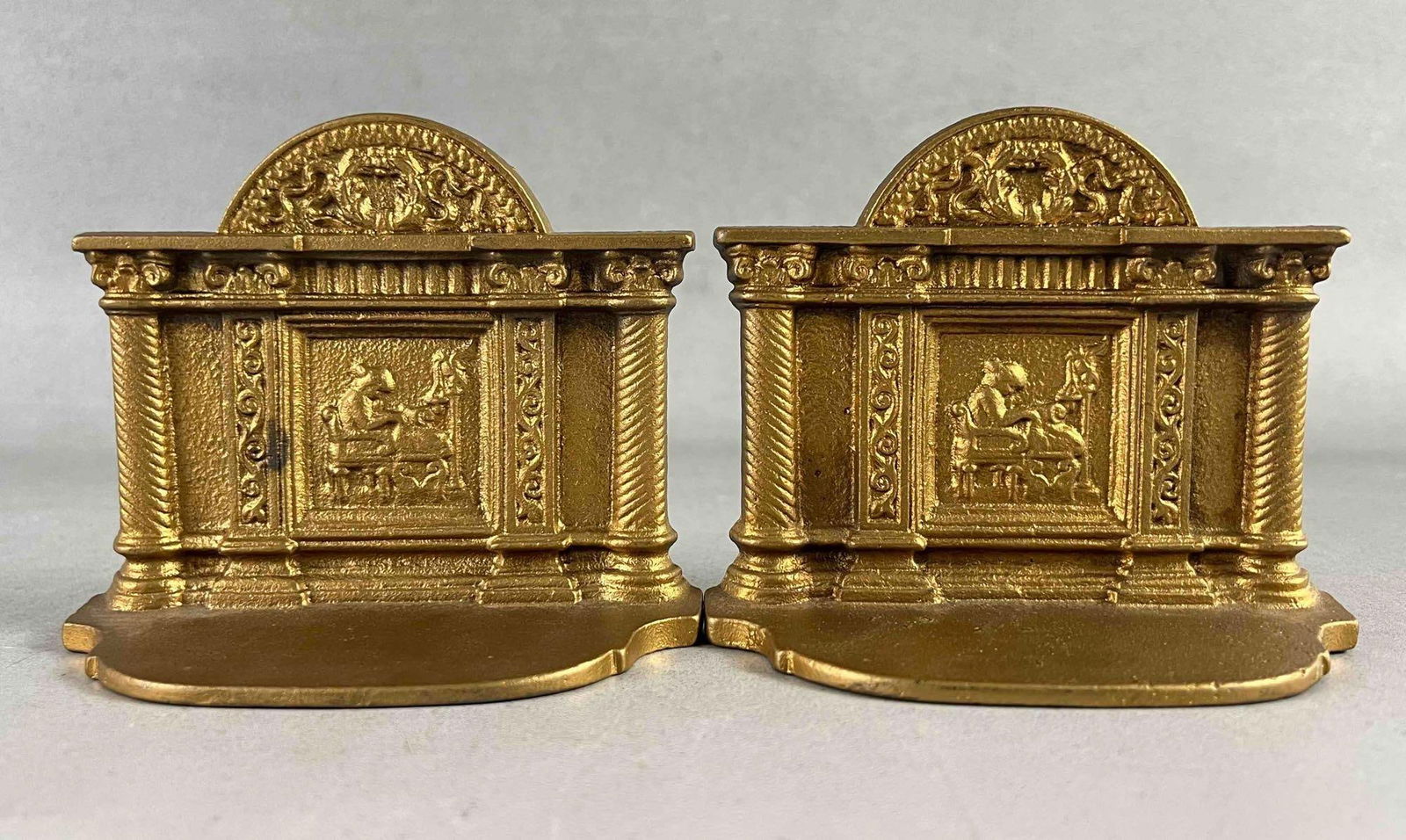 Cast Metal Betsy Ross Bookends: Cast Metal Betsy Ross Bookends. Each approximately 4.0H x 4.625W x 1.75D in.