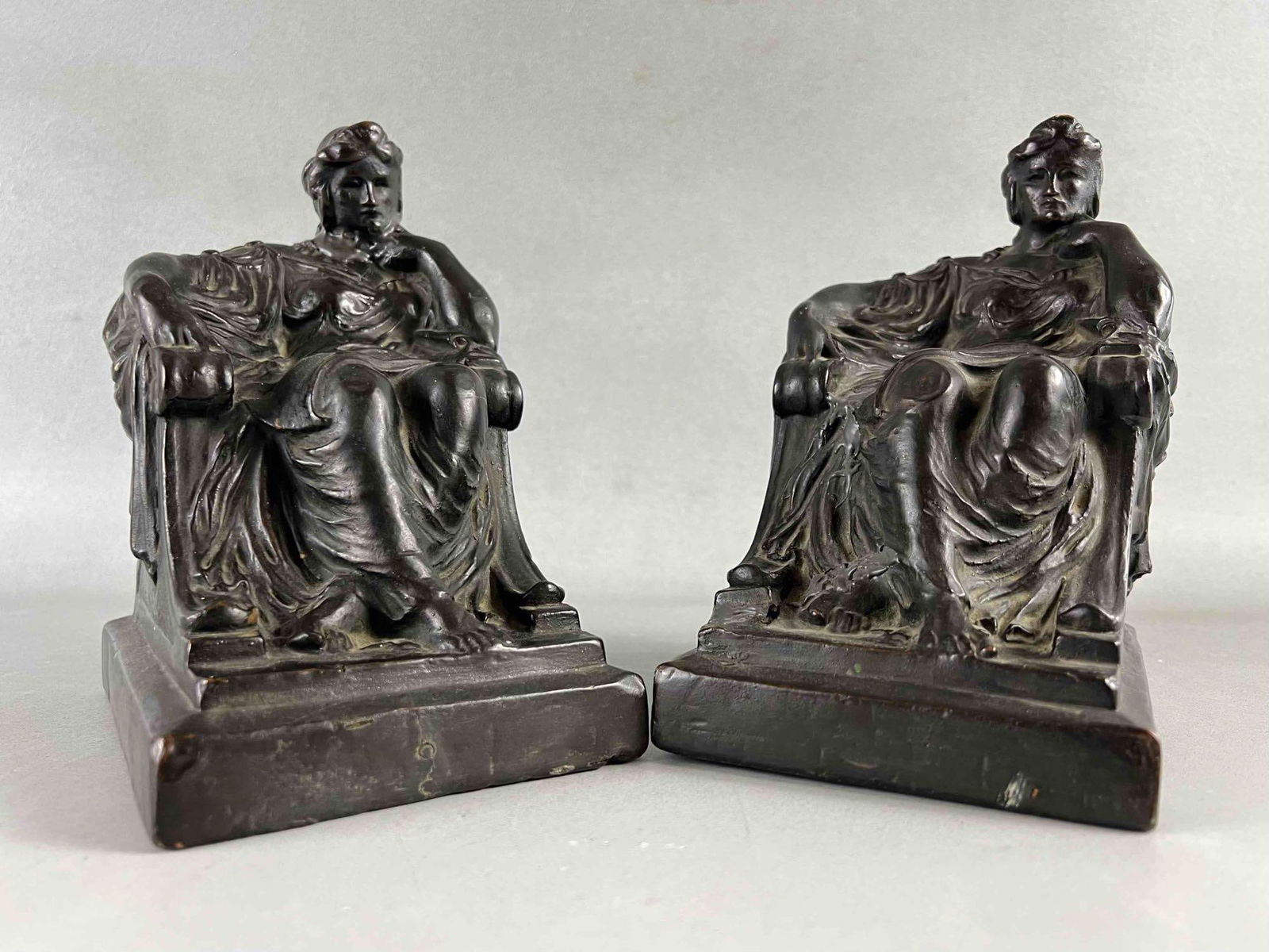 Pair Of Antique Figural Bronze Overlay Book Ends (1 of 2)