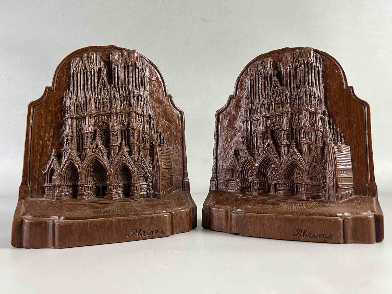 Pair Of Rheims Cathedral Bookends: Pair Of Rheims Cathedral Bookends. Each approximately 7.0H x 6.25W x 2.5D in.