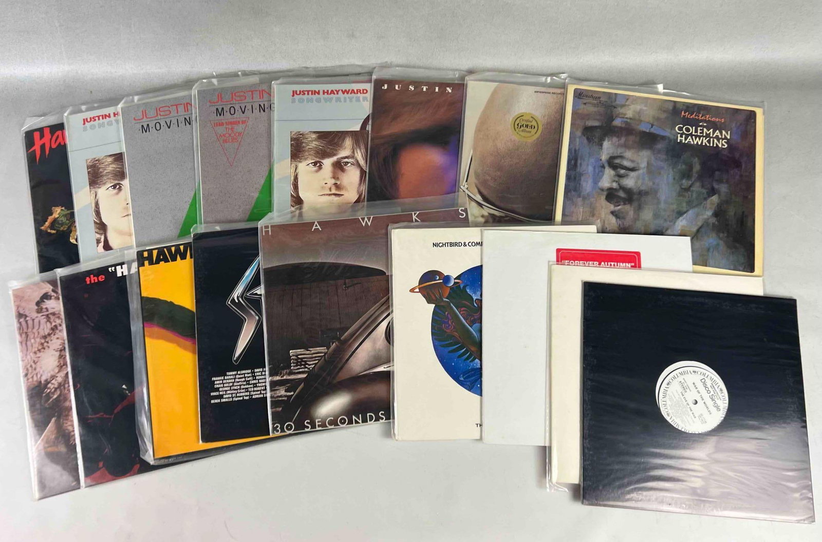 Lot Of Vinyl Records Including Coleman Hawkins, Isaac Hayes, Justin Hayward, Hawk: Lot Of Vinyl Records Including Coleman Hawkins, Isaac Hayes, Justin Hayward, Hawk, Hawks, And More.