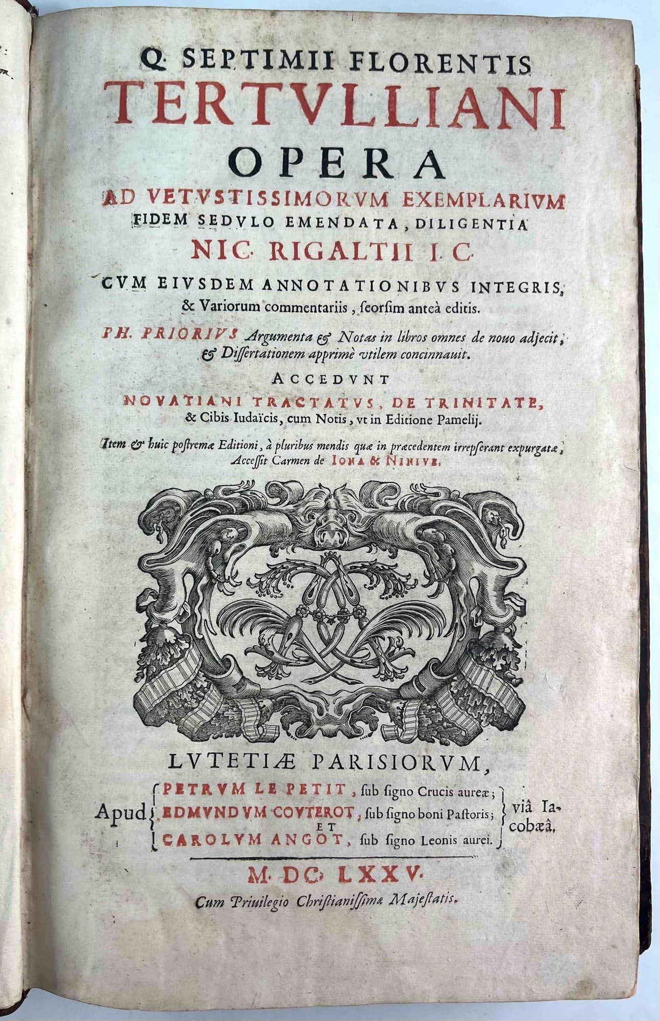 Q. Septimii Florentis Tertulliani Opera, Ca. 1675 (1 of 14)