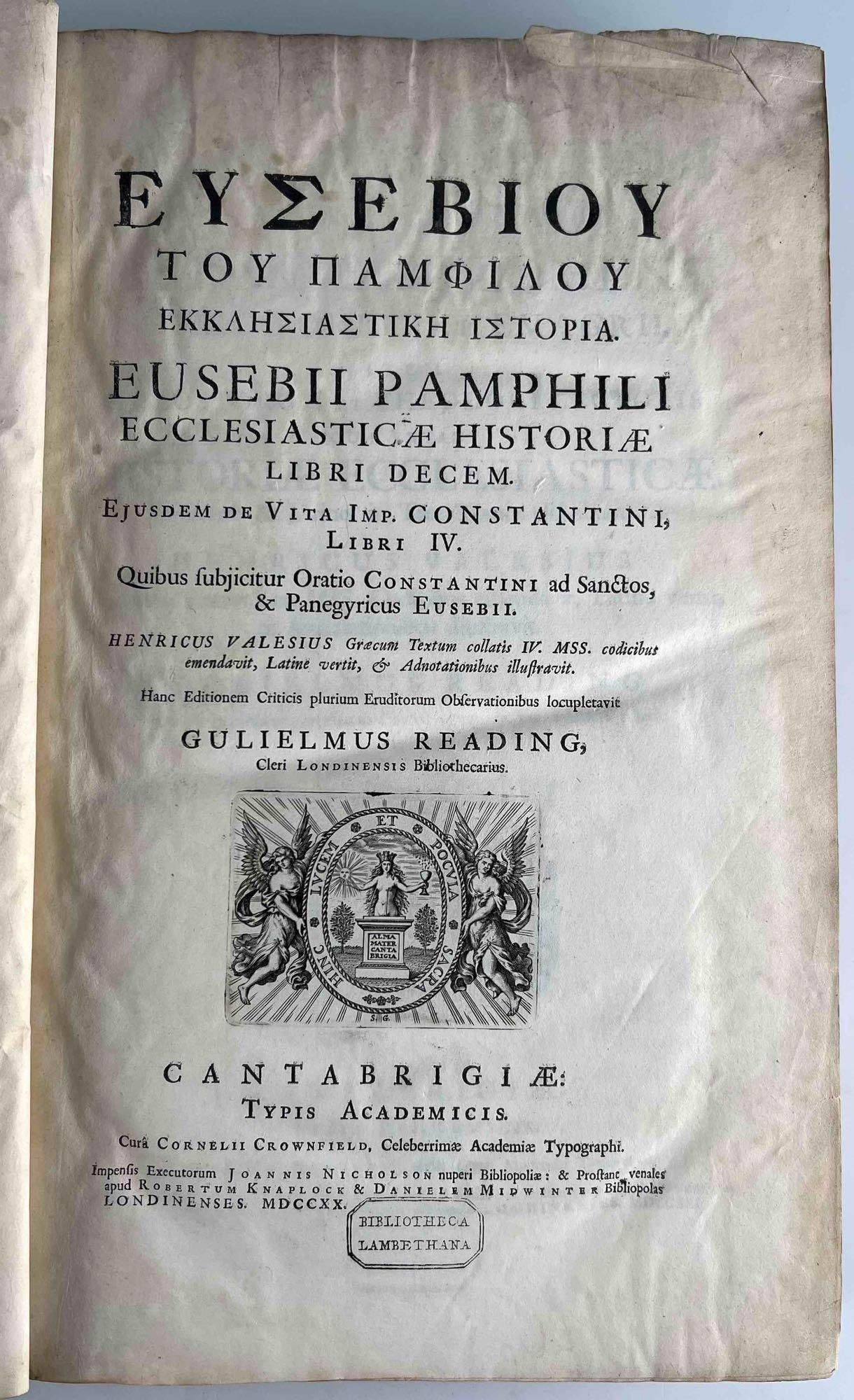 Eusebius Of Caesarea, Eusebii Pamphili Ecclesiasticae Historiae Libri Decem, C. 1720 (1 of 11)