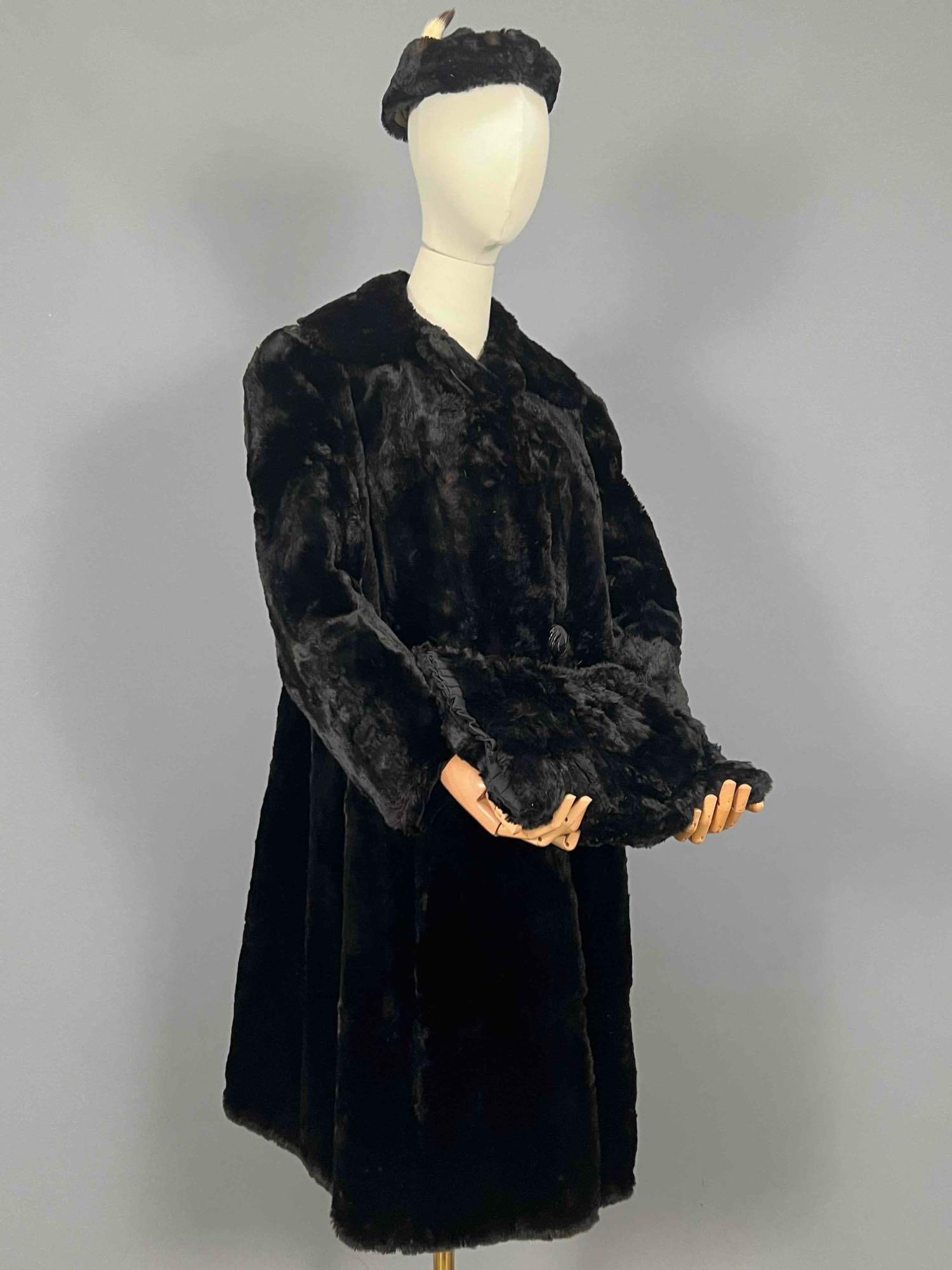 Ca. 1930's Black Rabbit Fur Coat, Hat & Purse Ensemble (1 of 19)