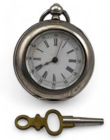 Antique Silver Pocket Watch With Key