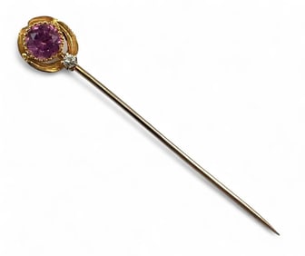 14K Diamond & Semiprecious Stone Stick Pin