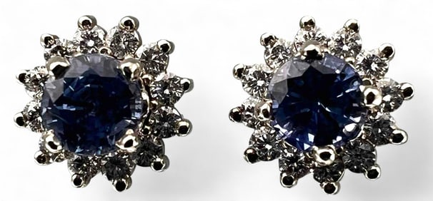 14K Blue Sapphire Diamond Earrings