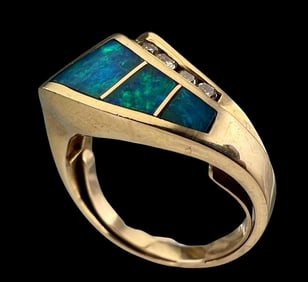 14K Opal Diamond Modernist Ring