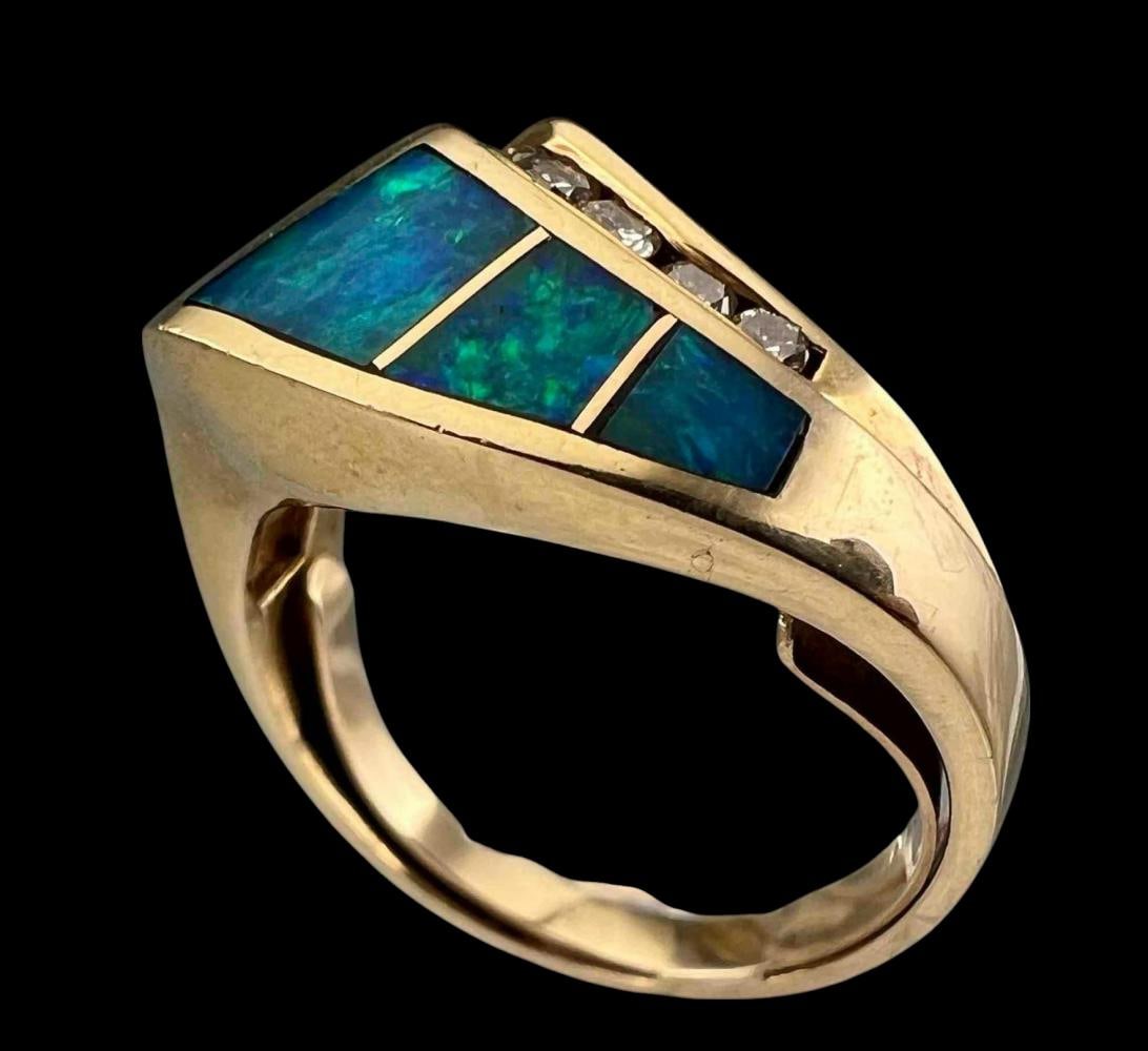 14K Opal Diamond Modernist Ring (1 of 5)
