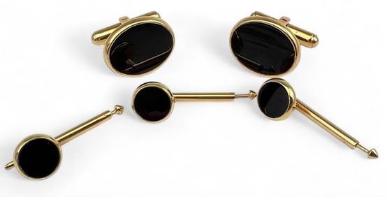 18K Onyx Cuff Link & Shirt Stud Set