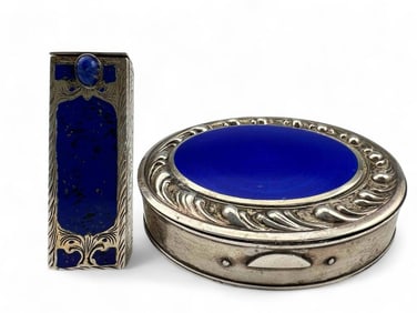 Silver Enamel Lipstick Case & Box
