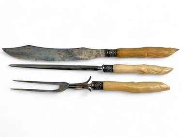 Antique Deer Leg Form Antler Carving Set
