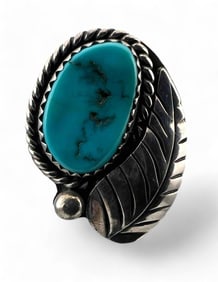 Navajo Sterling Silver Turquoise Tobacco Leaf Ring