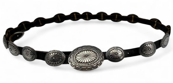 Native American Hand Stamped Sterling Silver Concho Belt