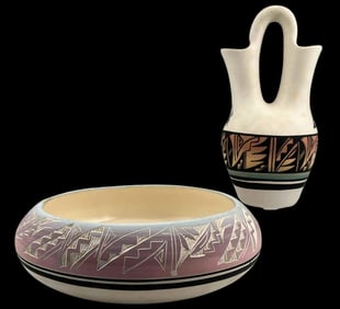 Signed Navajo Pottery Bowl & Wedding Vase