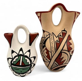 Two Jemez Pueblo Painted Pottery Wedding Vases