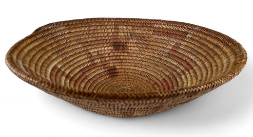 Large Coiled Polychrome Apache Basket With Geometric Design