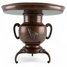 Japanese Bronze Usubata Ikebana Vase With Crane Motif