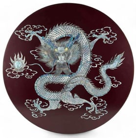 Yih Po, (California, 20th C.), Lacquered Mother of Pearl Inlay Dragon Plaque