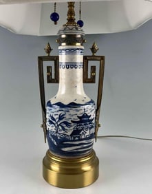 Chinese Blue & White Porcelain Lidded Vase, Mounted As Lamp