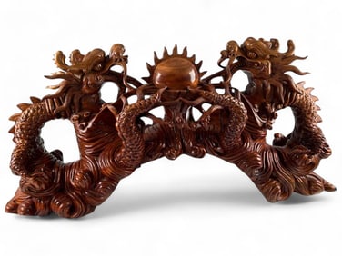 Ma "Uncle" Po (Santa Cruz, California, 20th C.) Pair Of Dragons, Hardwood Sculpture
