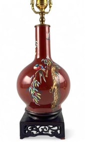 Chinese Oxblood & Enamel Famille Rose Vase Mounted As Table Lamp