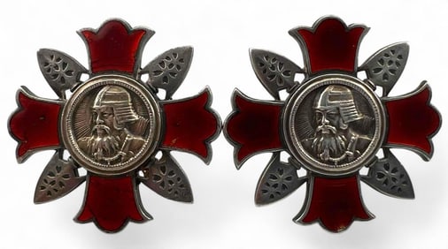 Two Sterling Silver Enamel Japanese WWII Wounded In Combat Badges