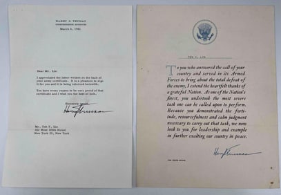 Harry S. Truman Letter On Personal Letterhead, 1961