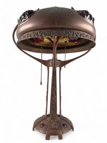 Art Nouveau Jeweled Bronze Table Lamp, Attributed To Georges Leleu