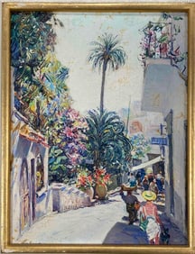 Attributed To Matteo Sarno, (Italian, 1894-1957), Market Scene, Oil On Canvas Board