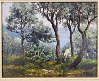 Antonio Odierna, (Italian, 20th Century), Landscape With Cactus, Oil On Board