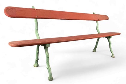 Antique French Cast Iron Faux Bois Garden Bench