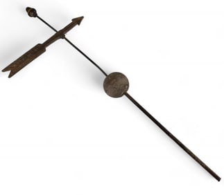 Antique Primitive American Arrow Directional With Leaded Tip & Acorn Finial
