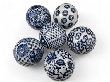 Six Blue & White Porcelain Decorative Balls
