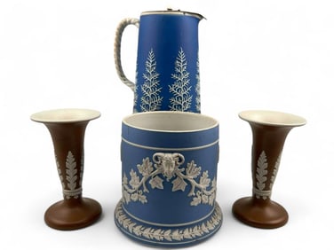 Grouping Of English Stoneware With Botanical Decorations