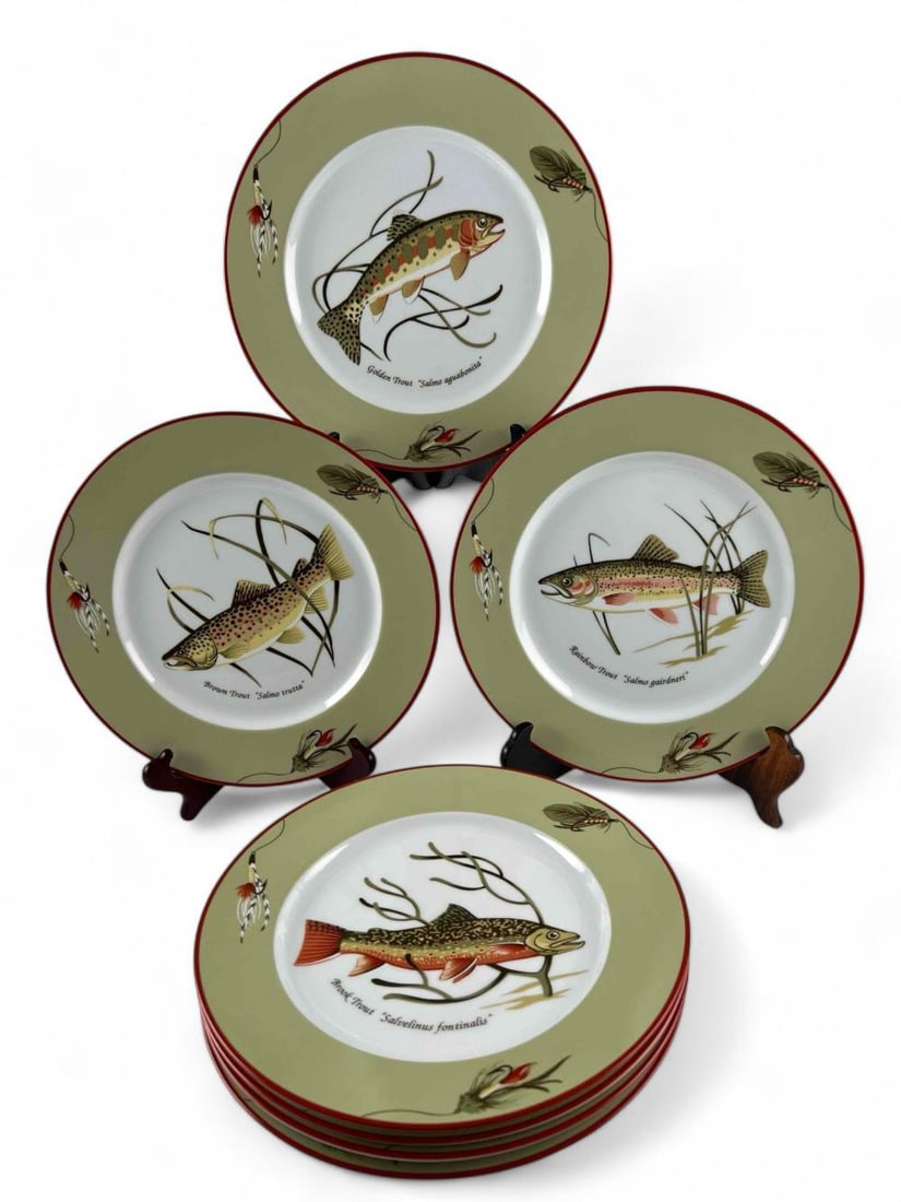 Set Of Eight Tiffany & Co. Trout Plates: Set Of Eight Tiffany & Co. Trout Plates. Each marked "Tiffany & Co. Tiffany Trout." Each approximately 10.75 in. Original Tiffany box approximately 14.25W x 9.75H in.