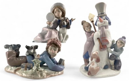 Three Lladro Porcelain Child & Dog Figures