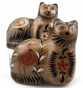 Pair Of Mexican Tonala Pottery Cats