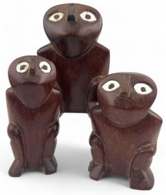 Three Paulau Or Satawan Wood & Shell Figures