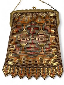 Whiting & Davis Enamel Mesh Purse With Geometric Design