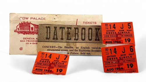The Beatles, Three Ticket Stubs From 1964 Show At The Cow Palace, San Francisco