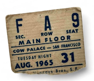 The Beatles 1965 San Francisco Cow Palace Ticket Stub