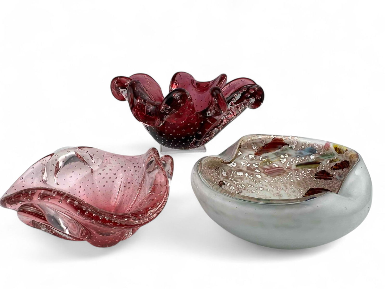 Three Murano Art Glass Bowls, Controlled Bubble & Tutti Frutti (1 of 20)