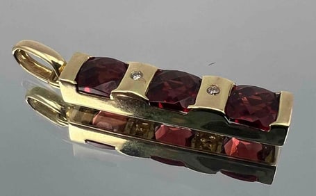 14K Garnet Diamond Pendant