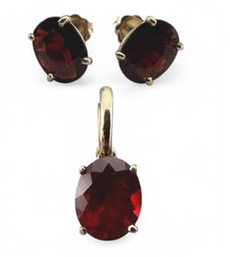 14K Garnet Earrings & Pendant
