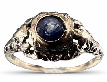 Art Deco 14K Filigree Blue Sapphire Ring
